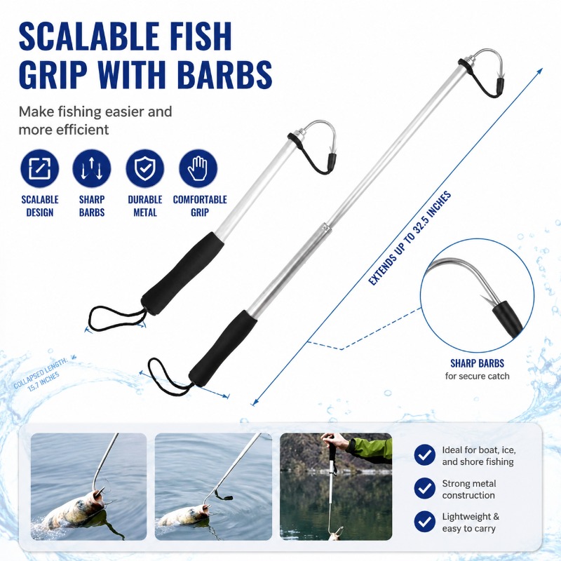Landing Net Telescopic - Telescopische vishaak met weerhaak - Schaalbare