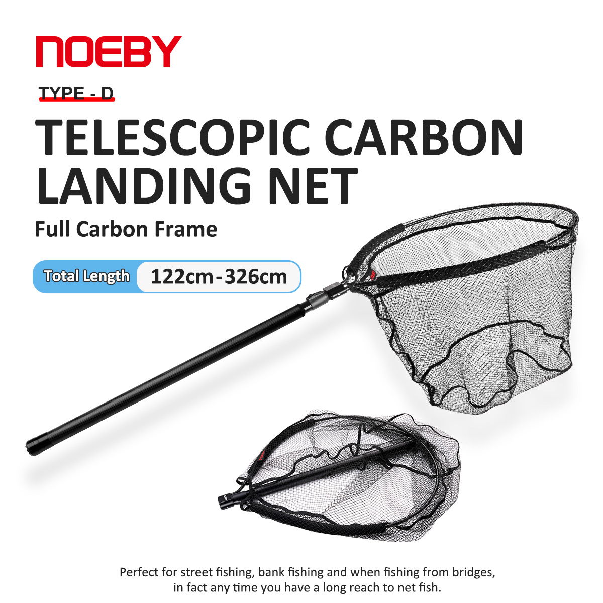 Landing Net Telescopic - NOEBY Telescopisch Schepnet Volledig Carbon Frame