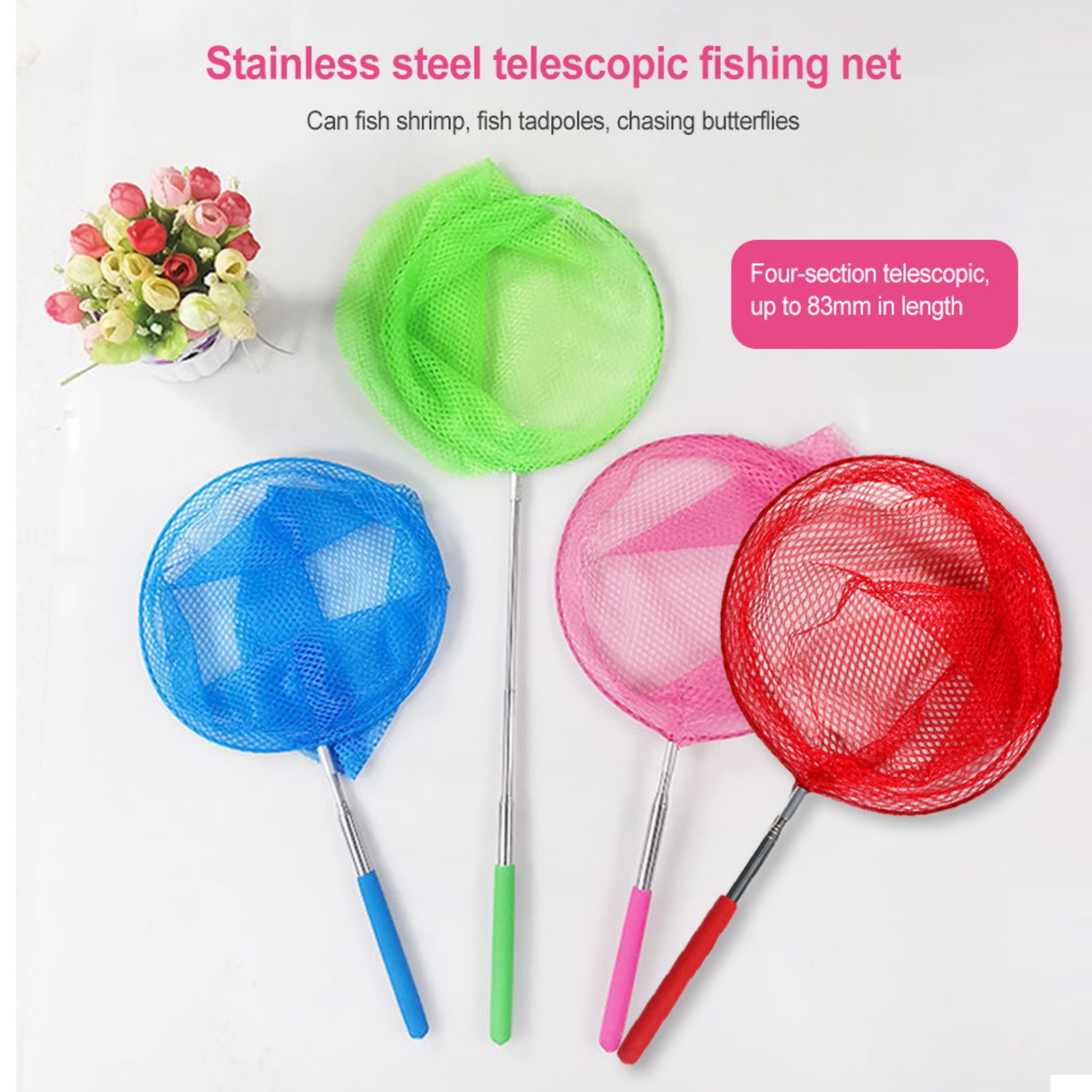 Landing Net Telescopic - Mini Visnet Kleurrijke Anti-Slip Grip Paal