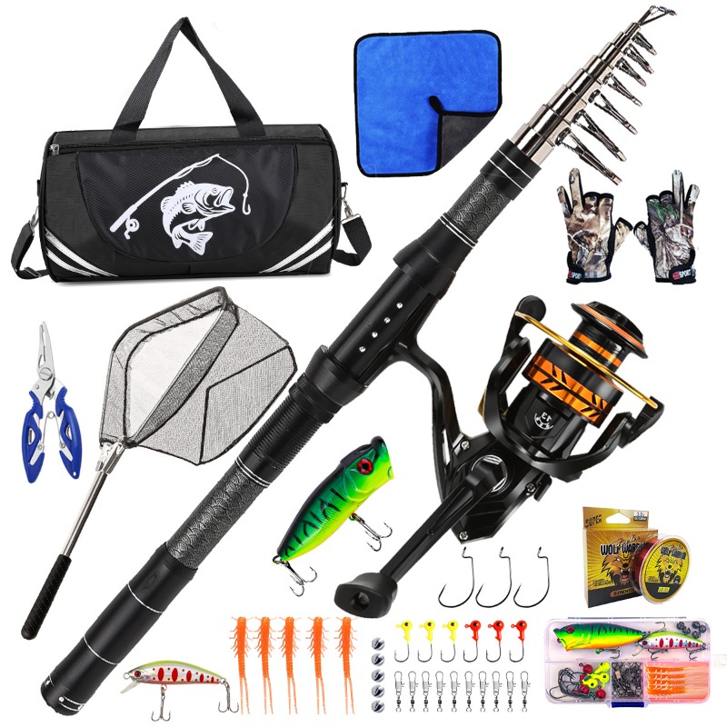 Landing Net Telescopic - Koolstofvezel telescopische hengelset met molen, draagbare